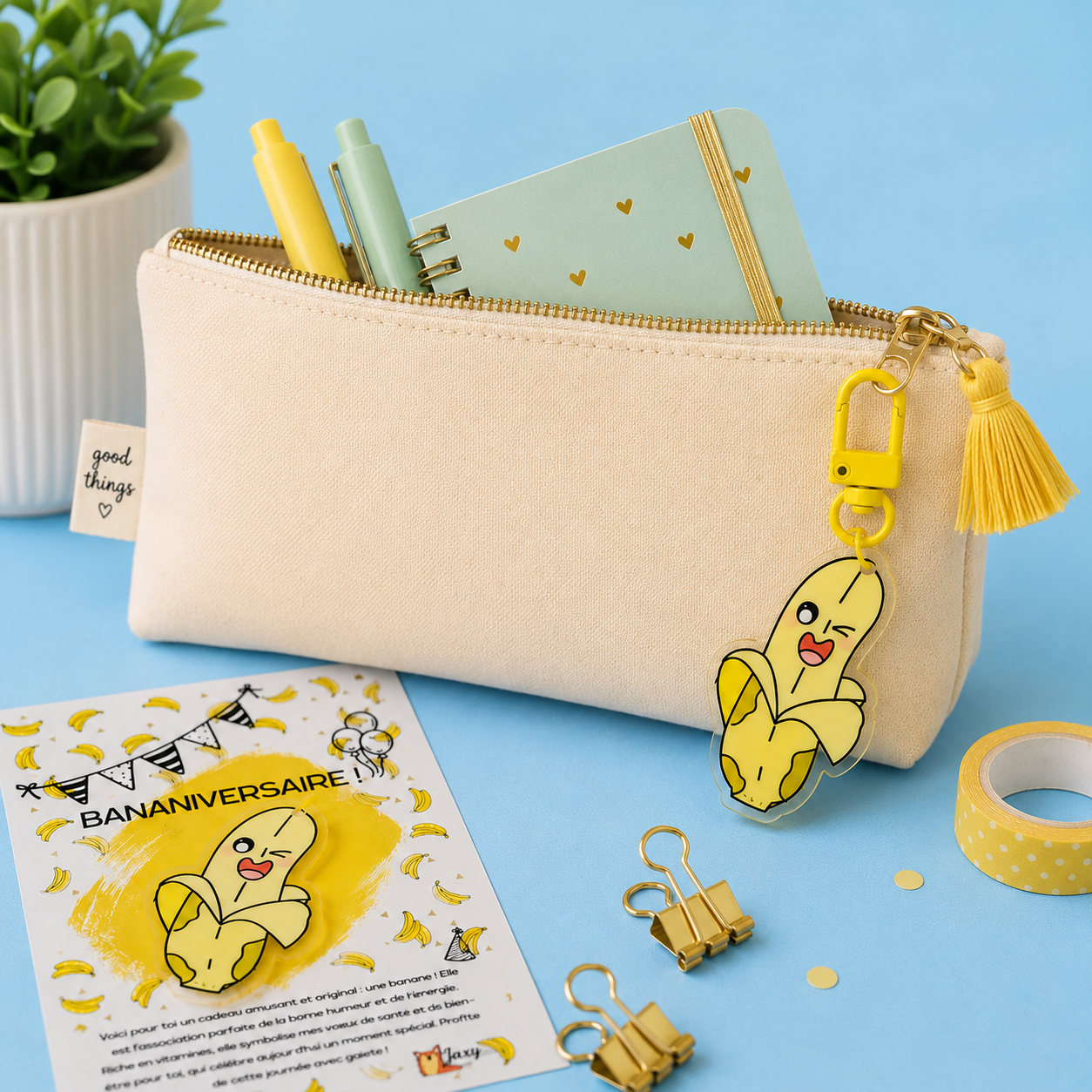 Porte clé, bijoux de sac- BANANIVERSAIRE